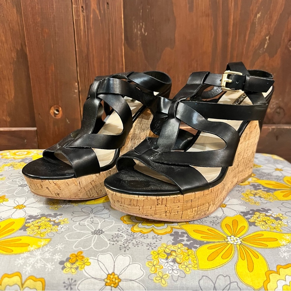 Guess Black and Tan Wedge Sandals
